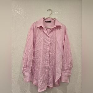 Zara Linen Button-Down Shirt Pink Size M